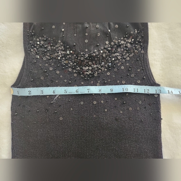 EUC Dress Barn black beaded/mesh mock turtle neck sleeveless Small - Picture 3 of 5